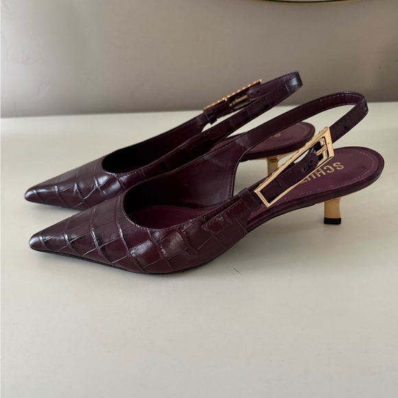 SCHUTZ Burgundy Croc-Embossed Slingback Heels - Picture 8 of 16